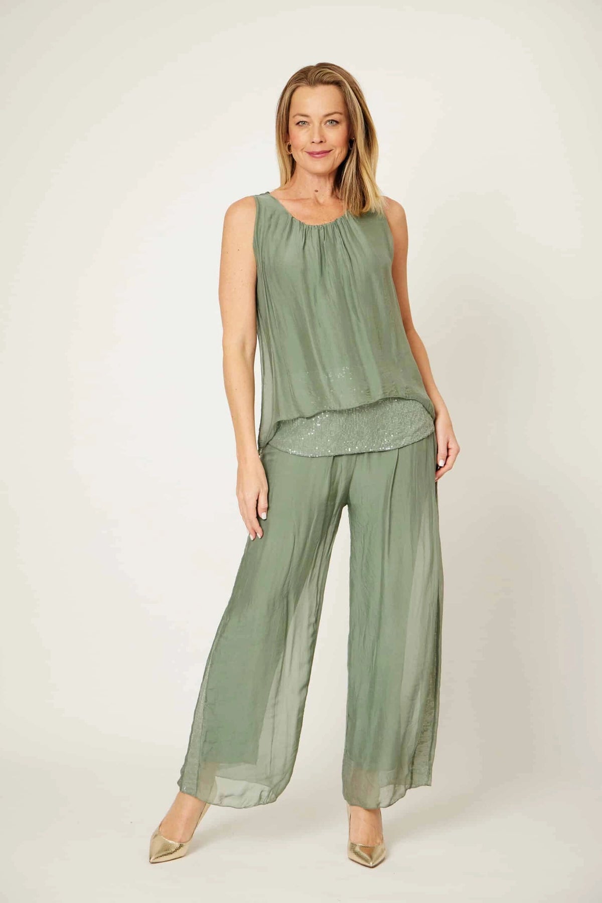 Khaki Sequin Panel Cami