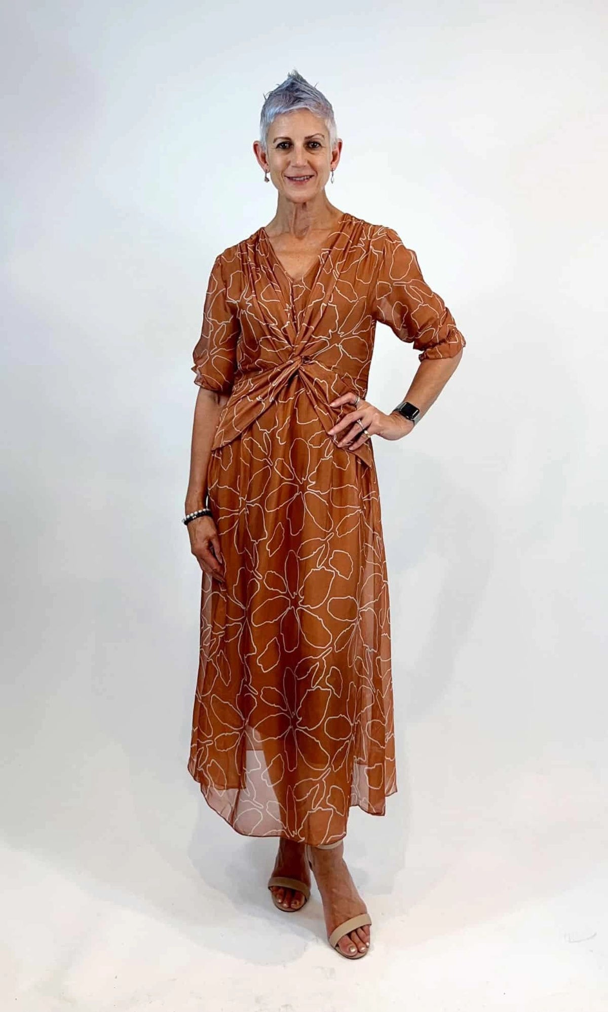 Cross Knotted Copper Silk Blend Dress