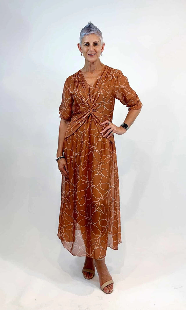 Cross Knotted Copper Silk Blend Dress