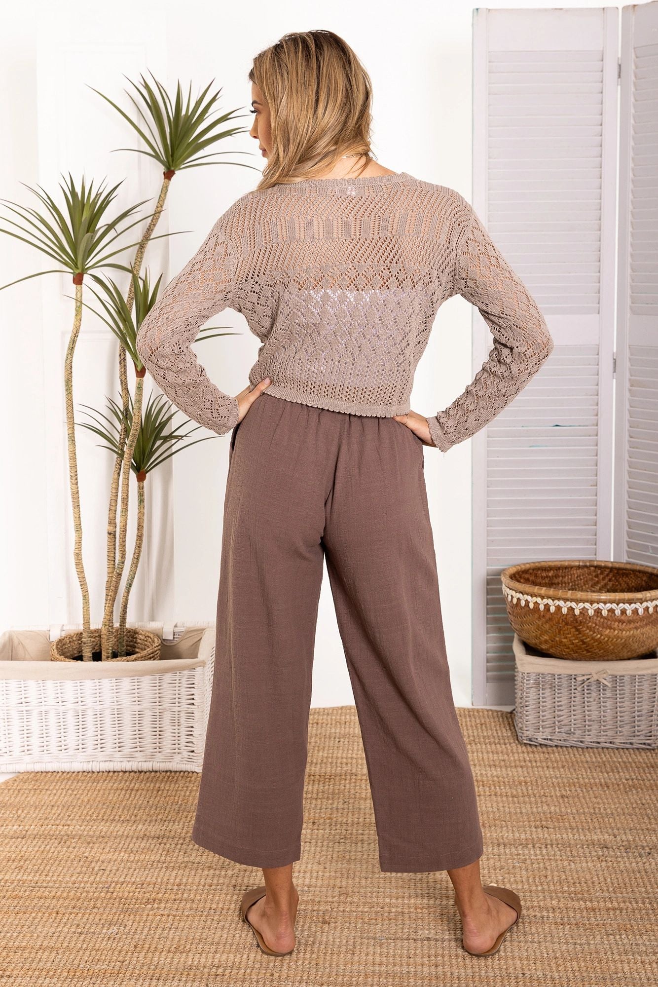 Elea Mocha Cotton Pants Secondary image