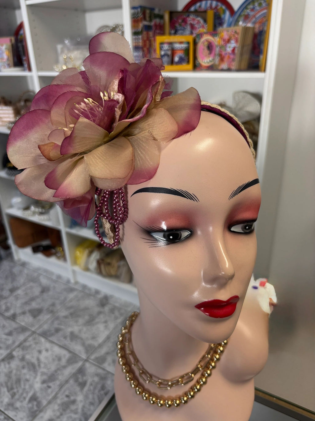 Fuchsia & Cream Silk Flower Headband