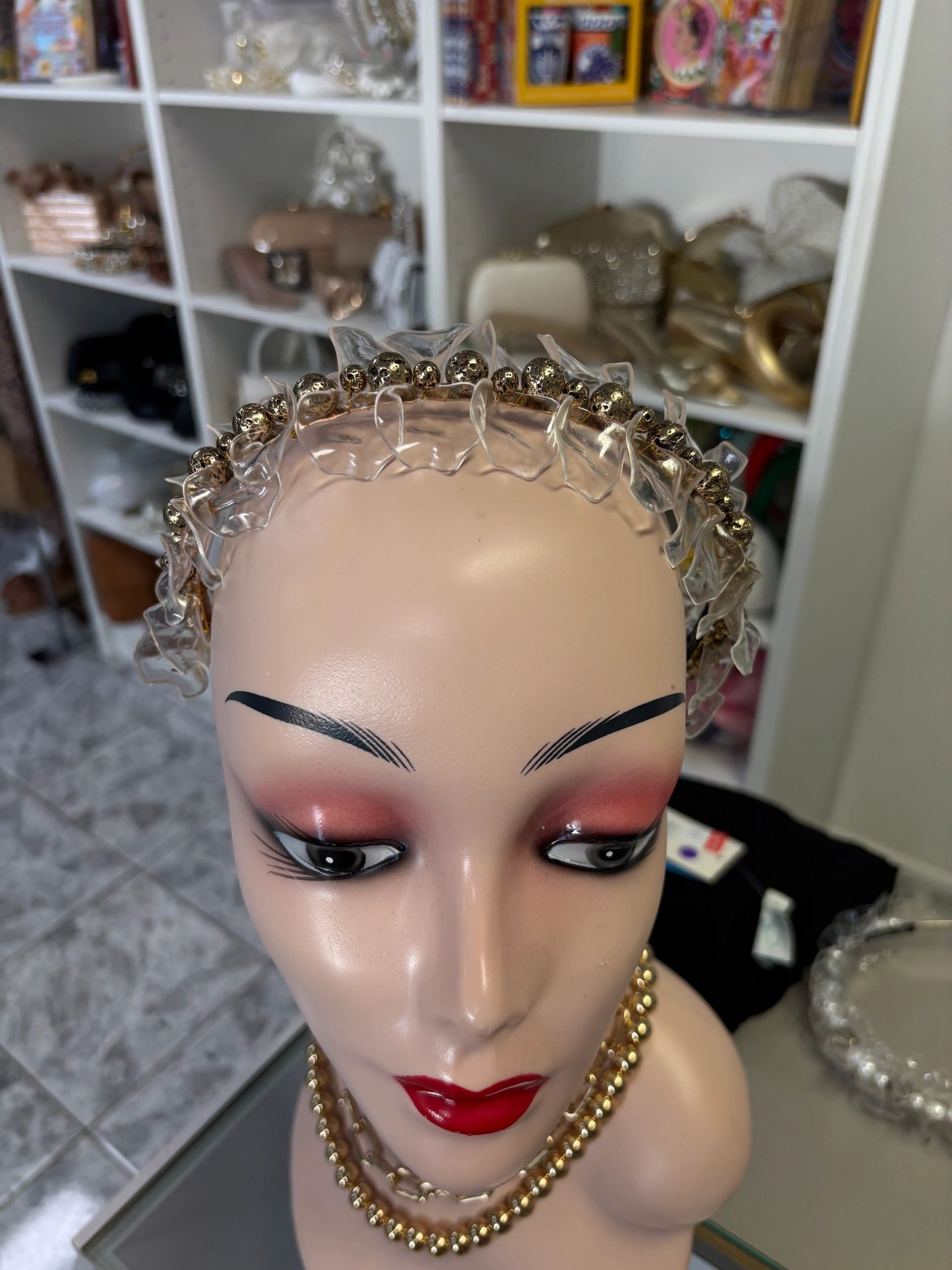 Clear Petal & Gold Beaded Headband Secondary image