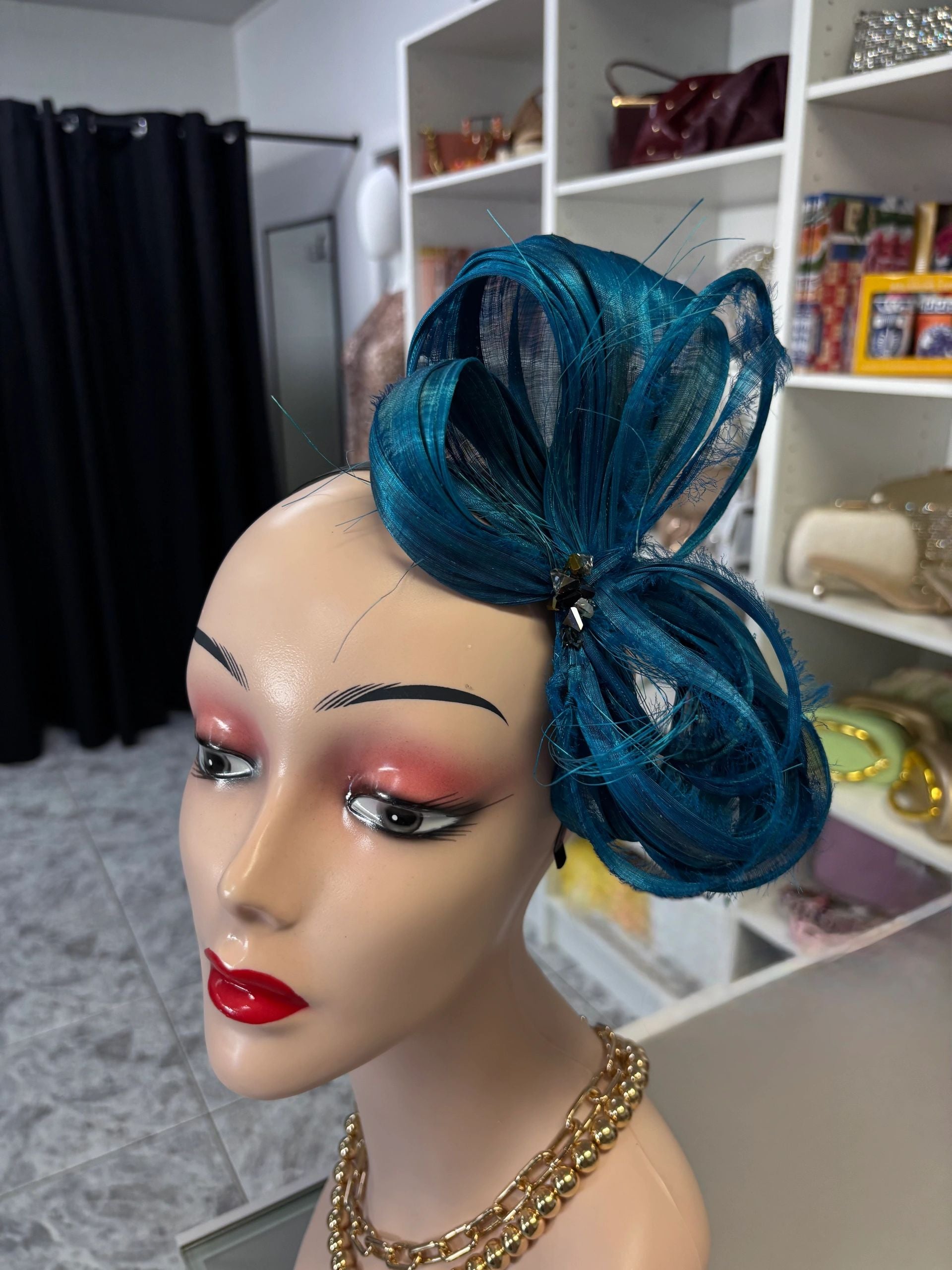 Teal Bow Looped & Beads Headhand Secondary image