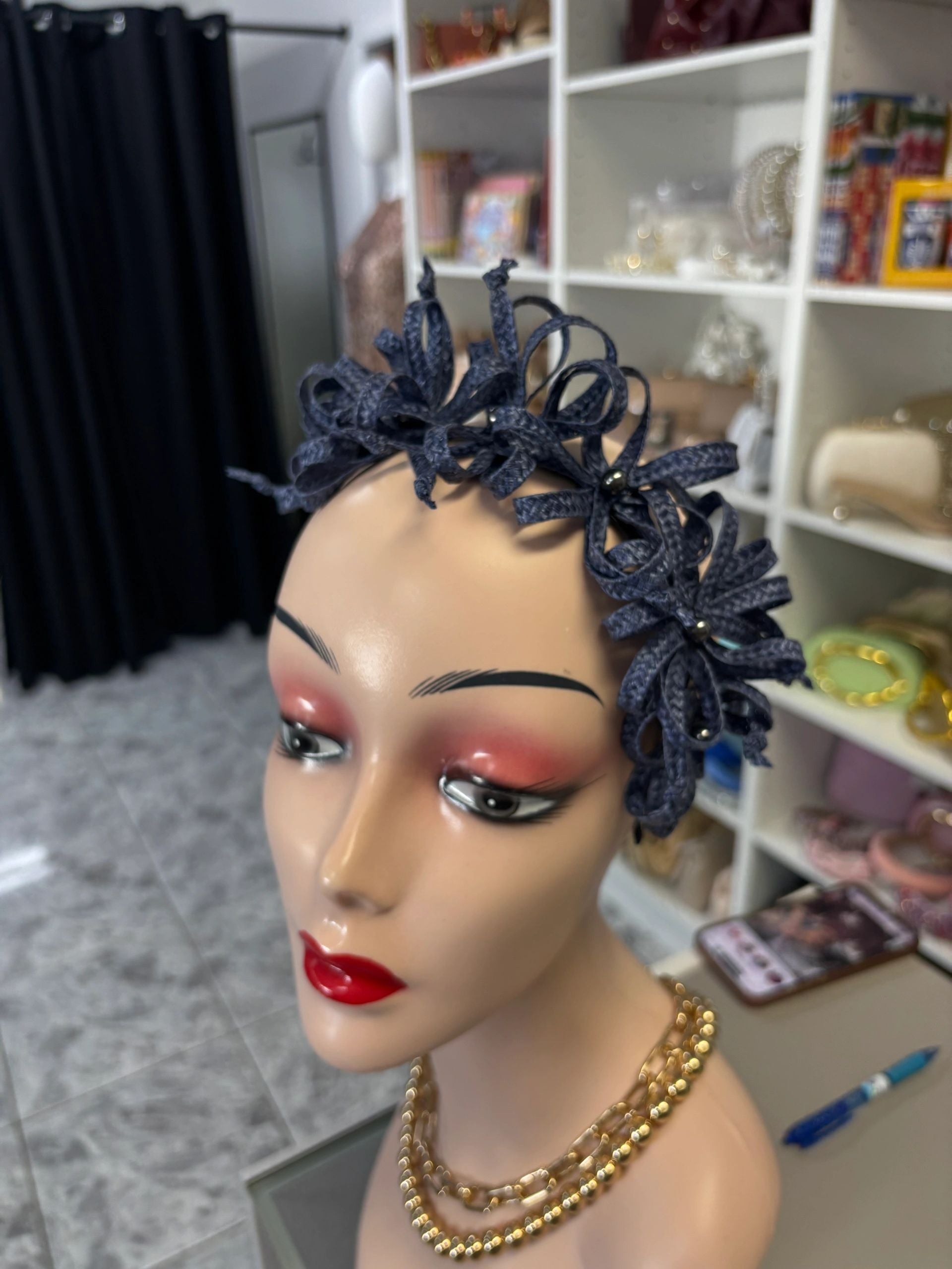Navy Flower Looped Headband Secondary image