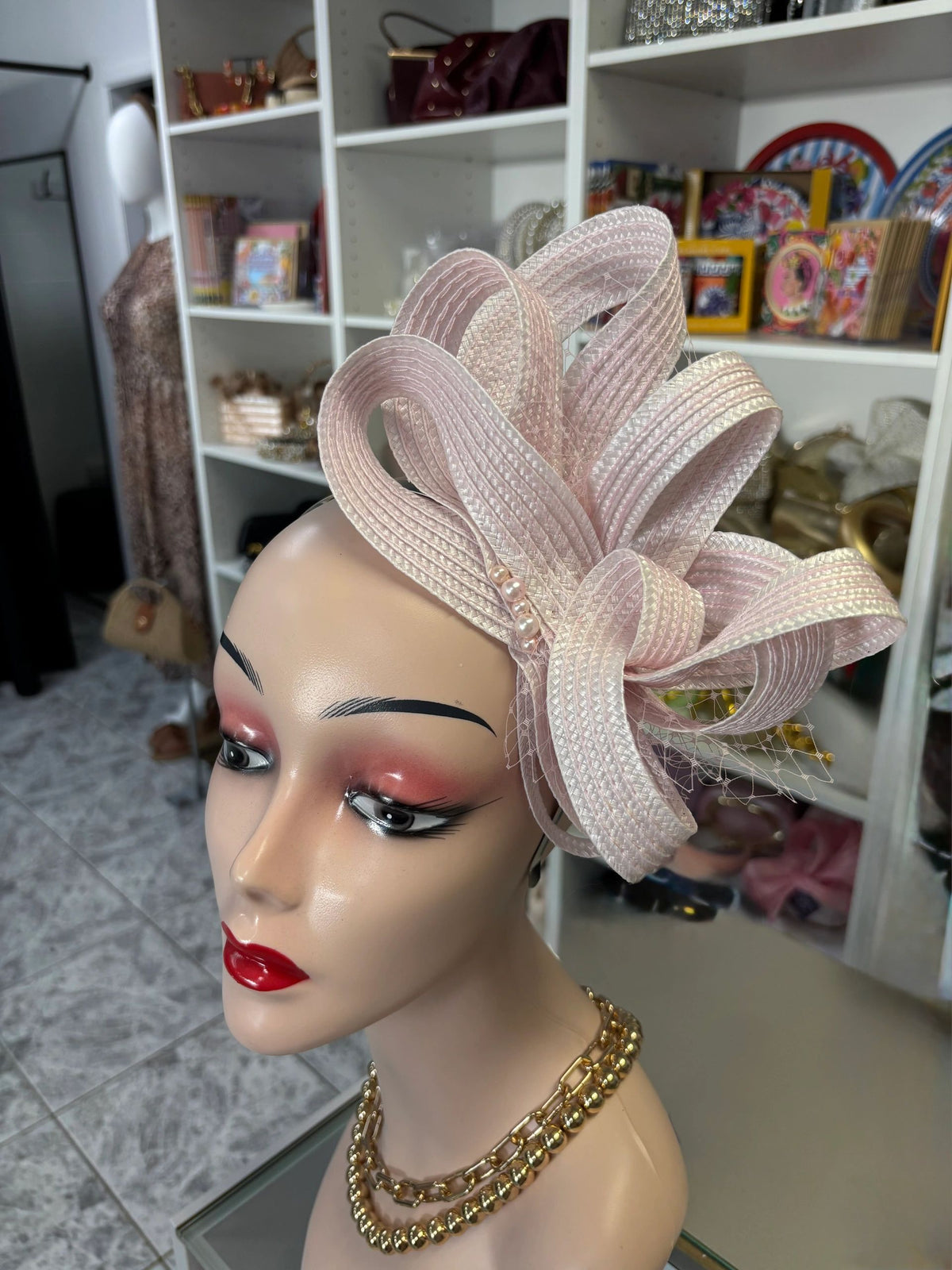 Light Pink and Net Straw Headband