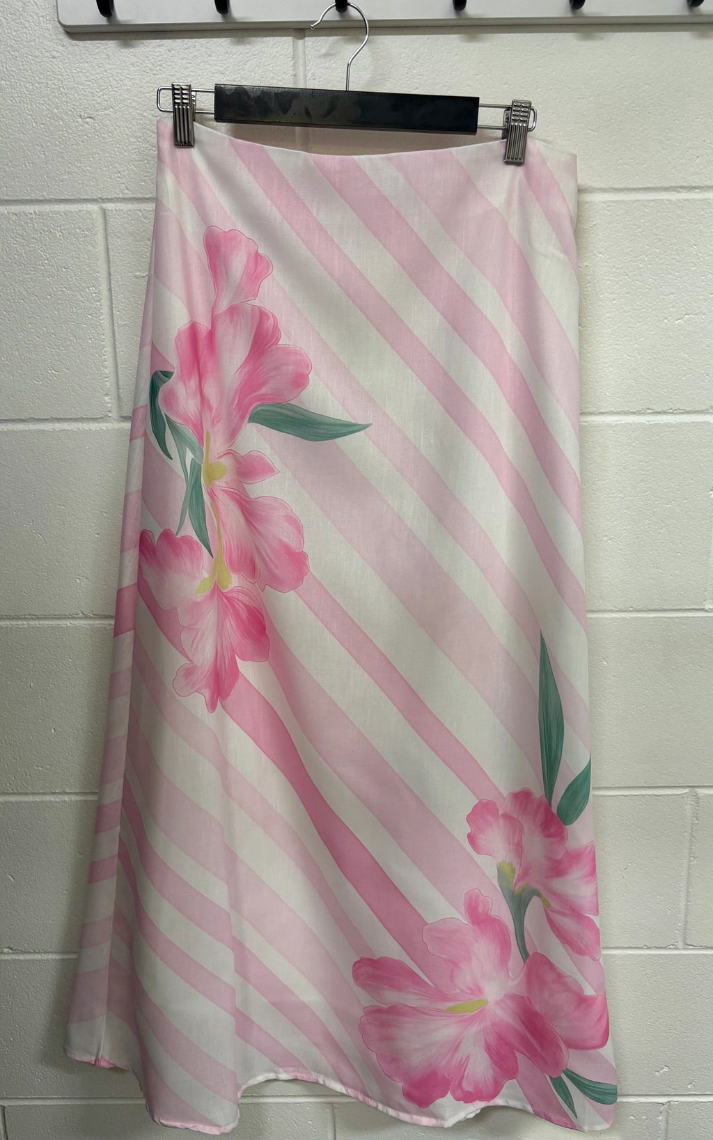 Pink Flower Stripe Maxi Skirt