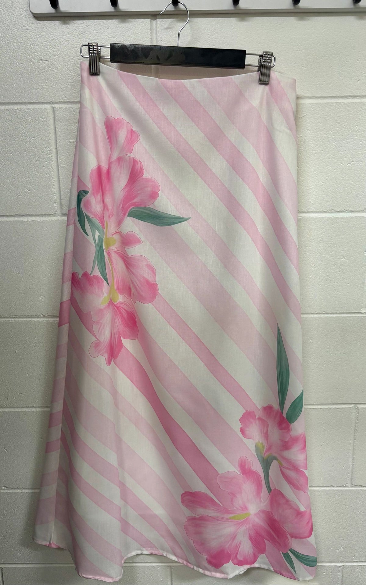 Pink Flower Stripe Maxi Skirt