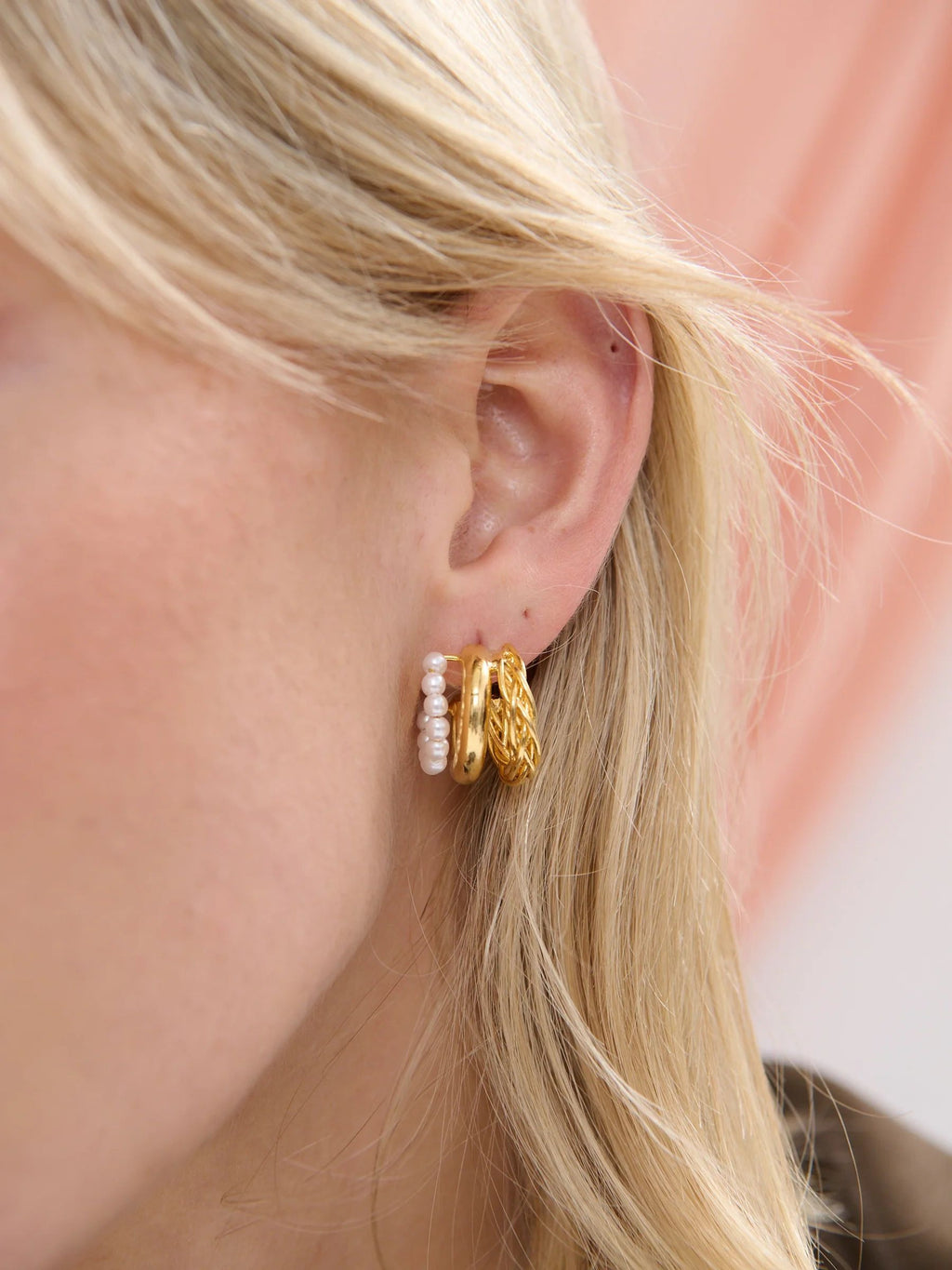 Trio Pearl Layered 18K Gold Earrings