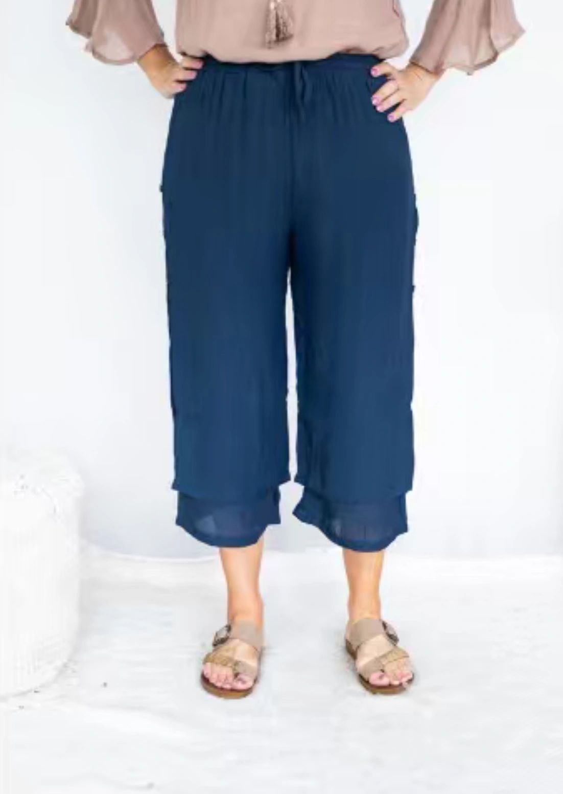 Wooden Button Layered Pants Asst Colours Main image