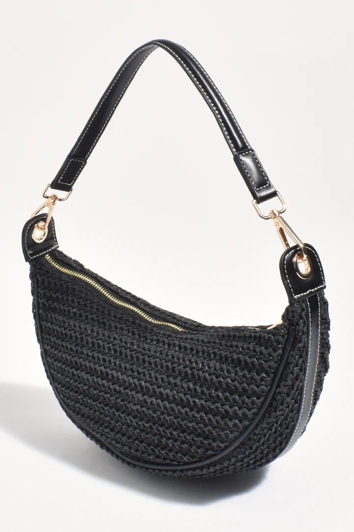 Sienna Crescent Paper Weave Handbag Black Main image
