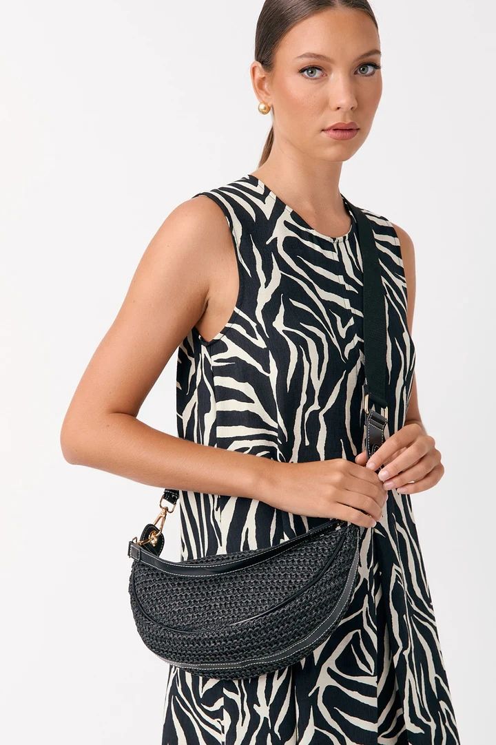Sienna Crescent Paper Weave Handbag Black