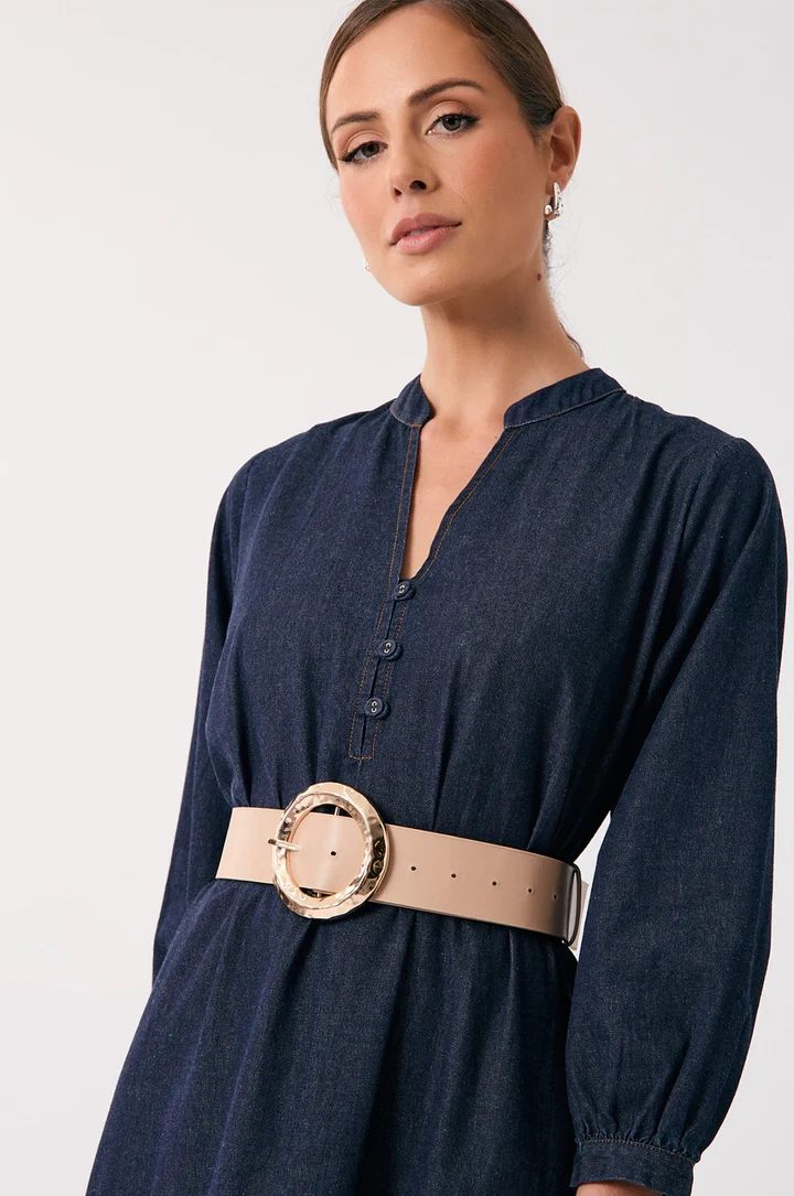 Textured Round Buckle Belt Nude Main image