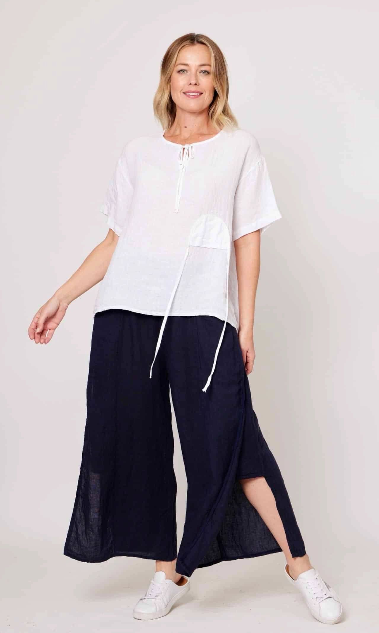 White Linen Upside Pocket Top Secondary image