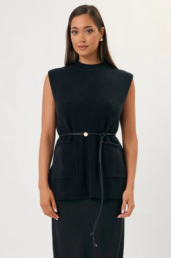 METAL DISC TIE FRONT BELT (BLACK)