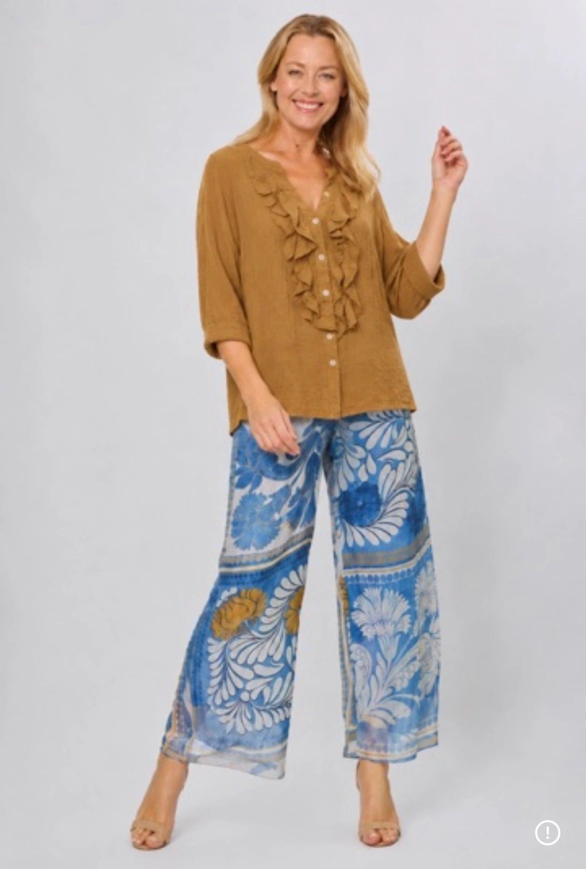 Cotton Frill Muslin Top and Silk Pants Set Main image