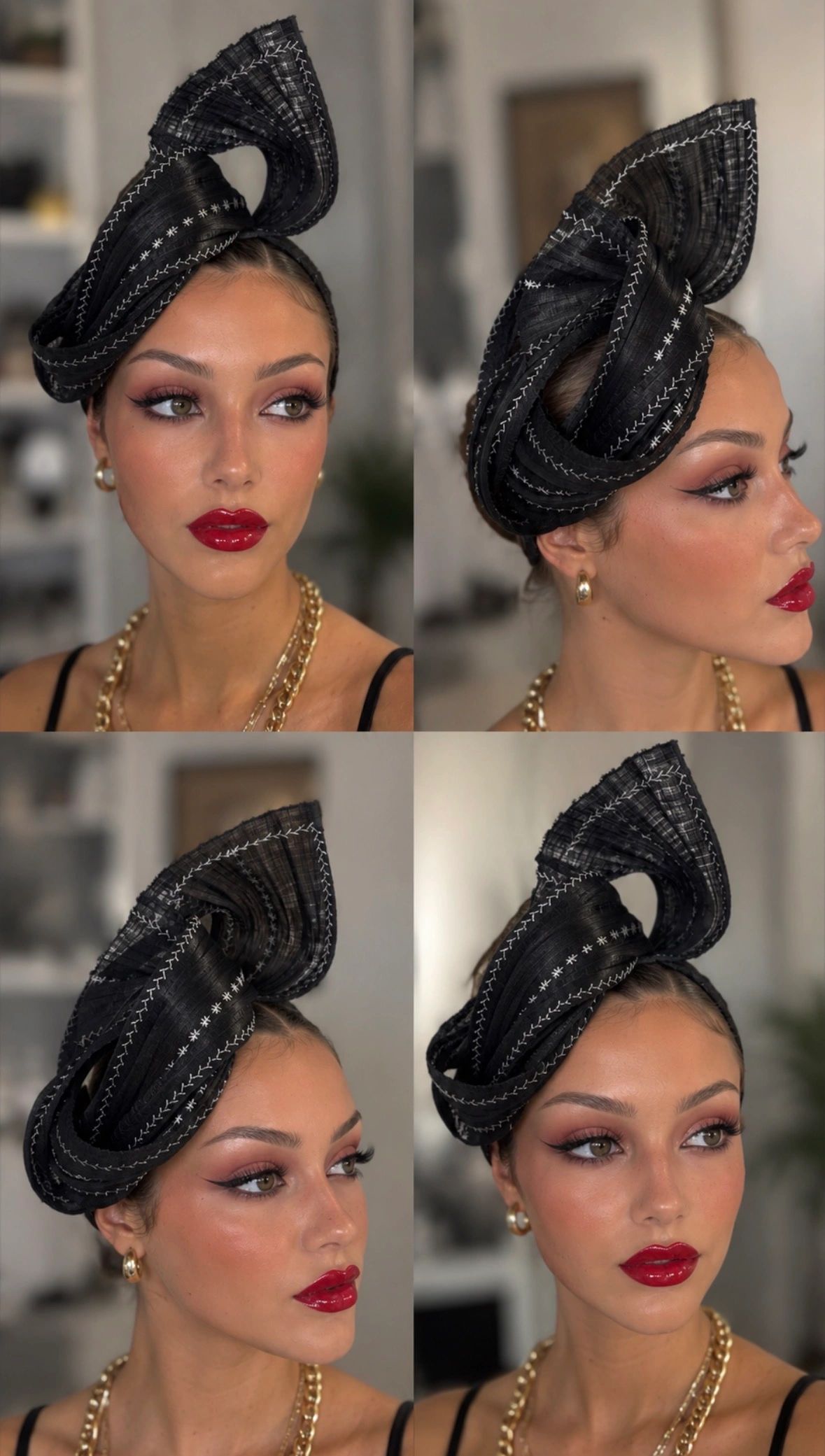 Black Silk Abica with White Stitching Headband Main image