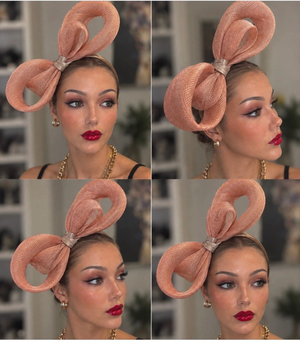 Dusty Pink Sinnamay Bow and Leather Headband