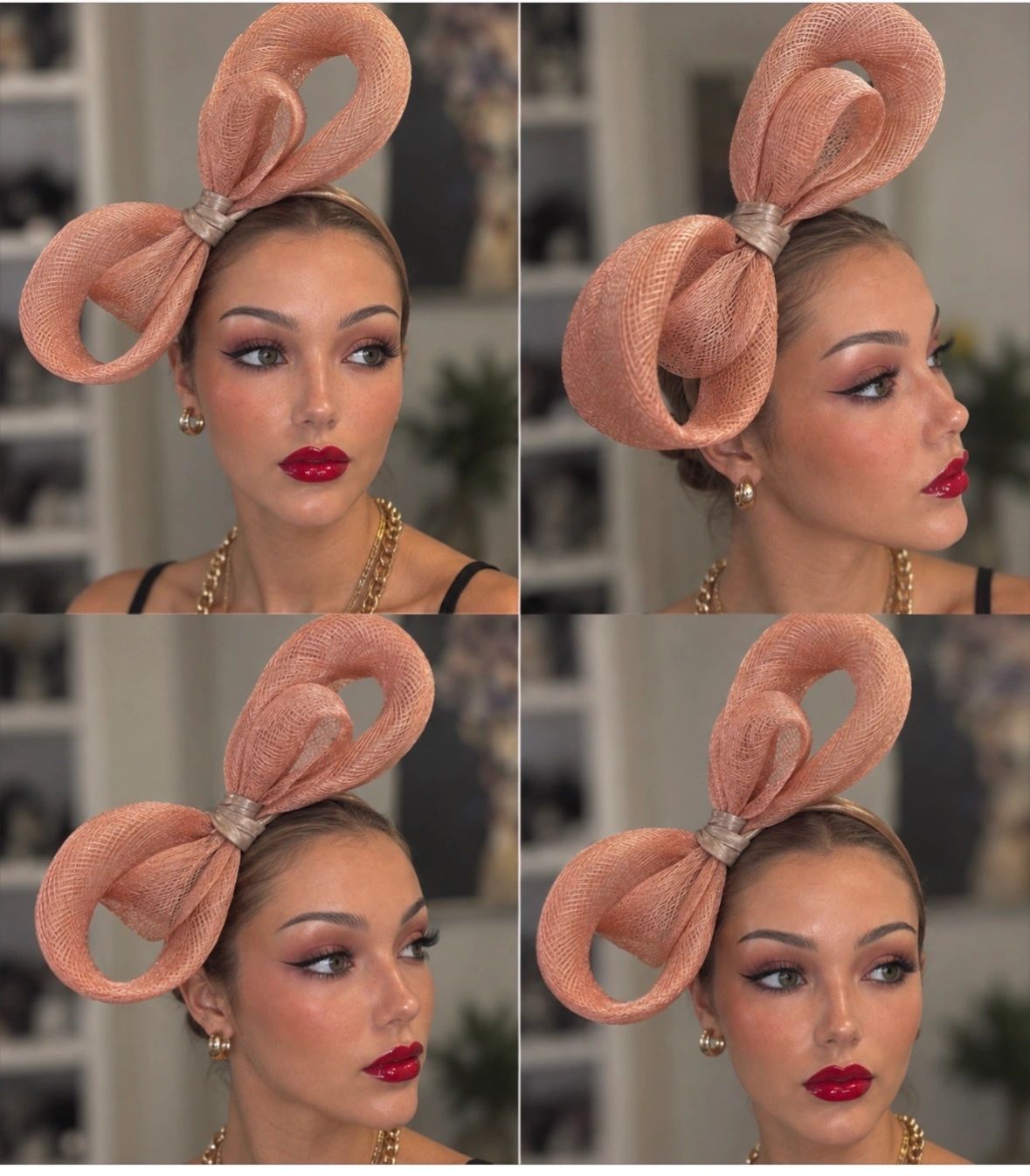 Dusty Pink Sinnamay Bow and Leather Headband