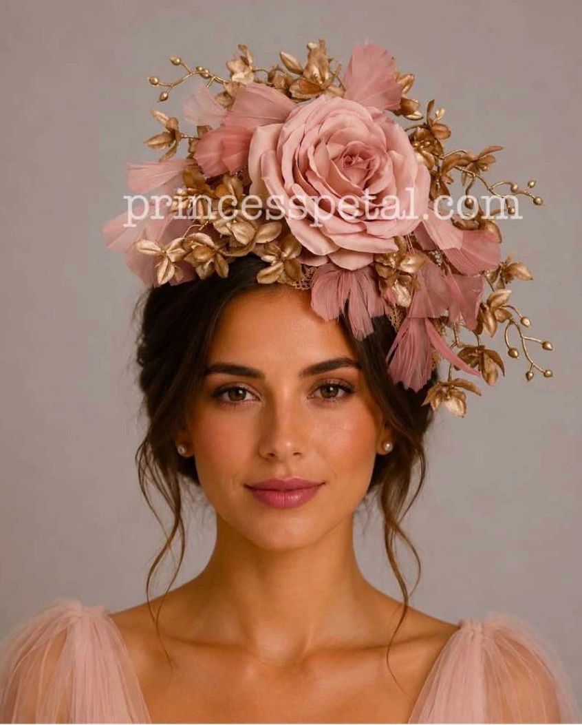 Gold and Pink Floral/Feather Headband Main image