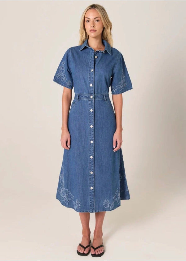 Sloane Embroidered Denim Dress