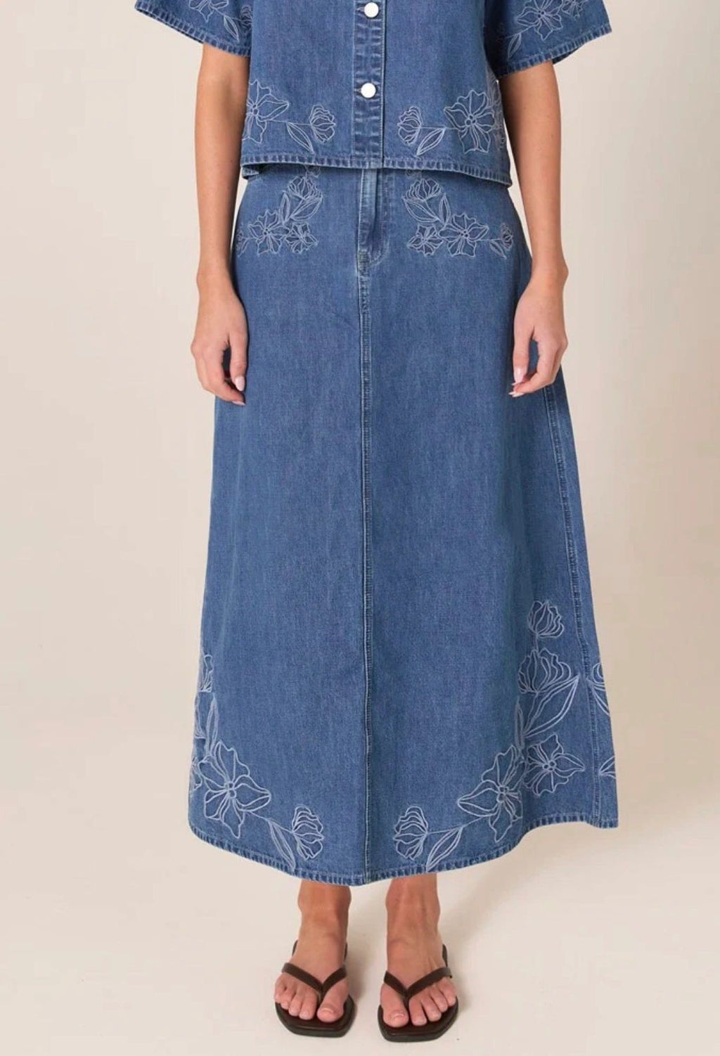 Sloane Embroidered Denim Skirt