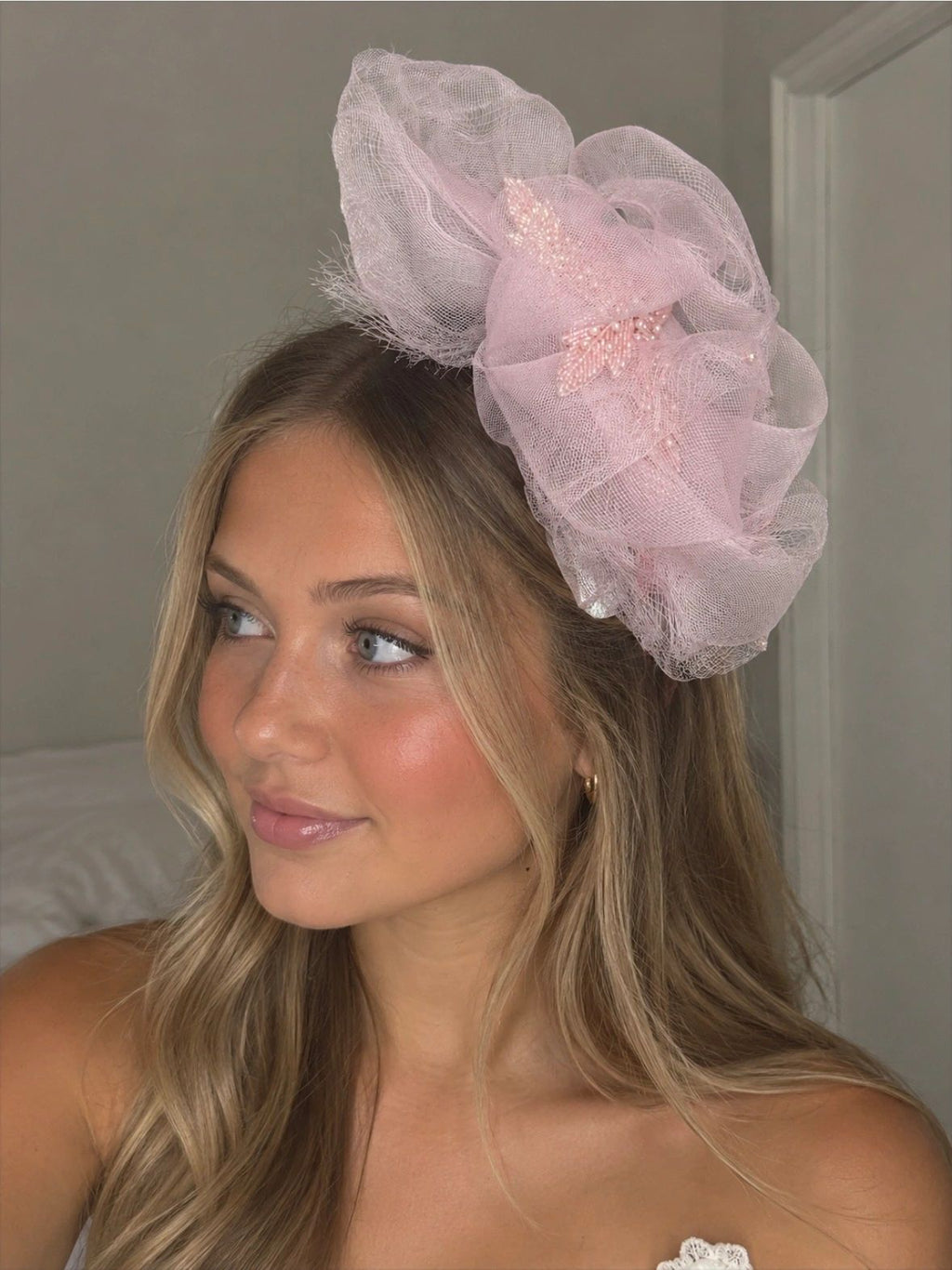 Baby Pink Crinoline & Beaded Motif Headband