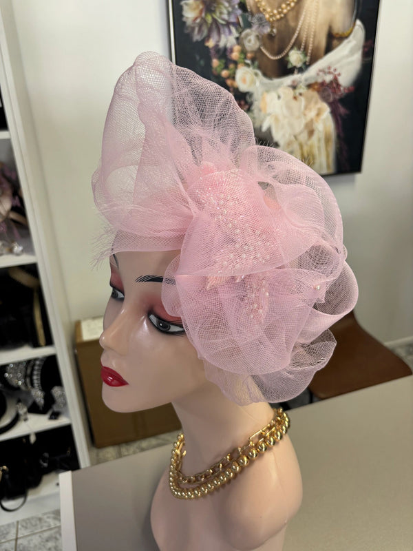 Baby Pink Crinoline & Beaded Motif Headband