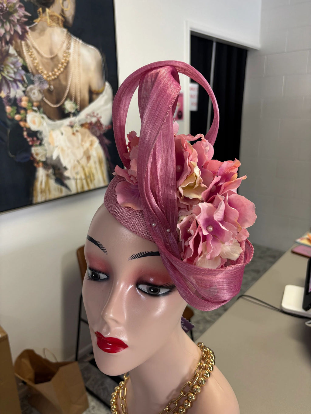 Pink/Purple Silk Abica & Hydrangea Pearl Headpiece