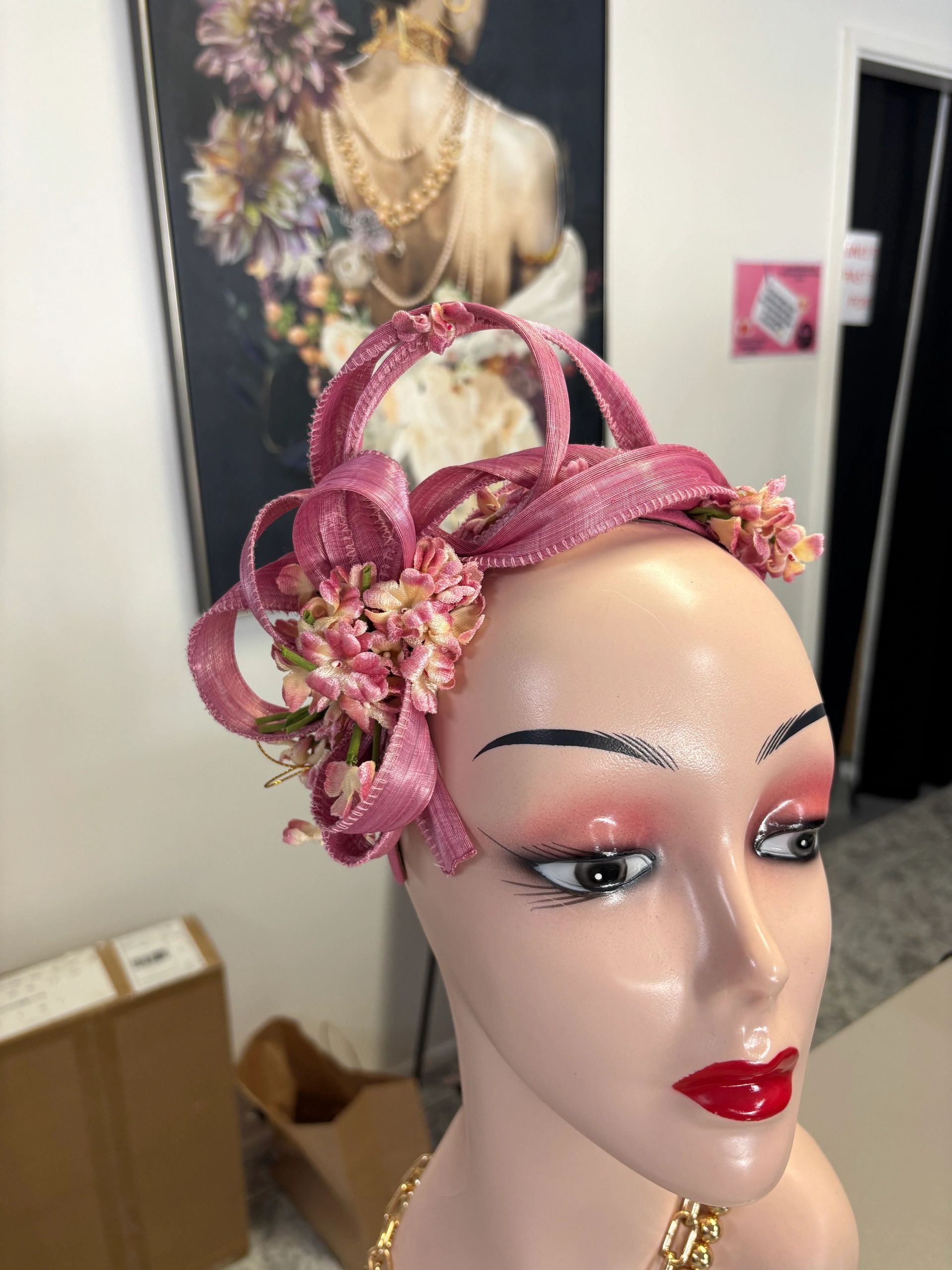 Pink/Purple Silk Abica Looped And Vintage Flower Headband Secondary image