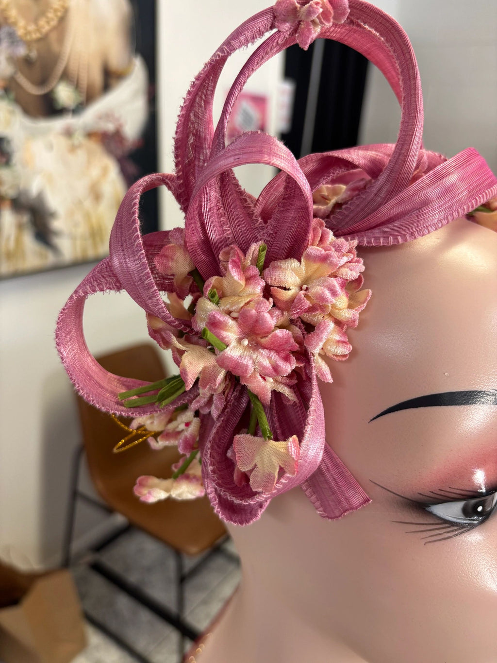 Pink/Purple Silk Abica Looped And Vintage Flower Headband