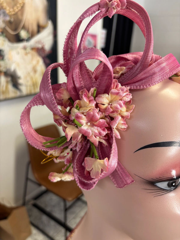 Pink/Purple Silk Abica Looped And Vintage Flower Headband