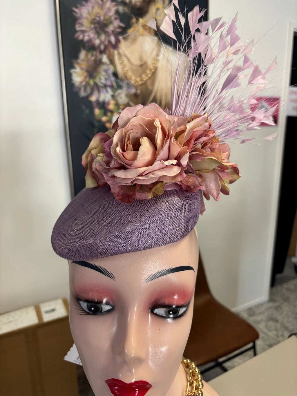 Lilac & Pink Floral & Lilac Feather HeadPiece
