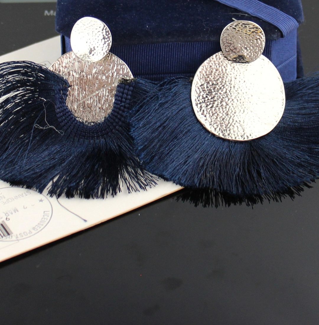 Navy and Silver Statement Earrings Main image