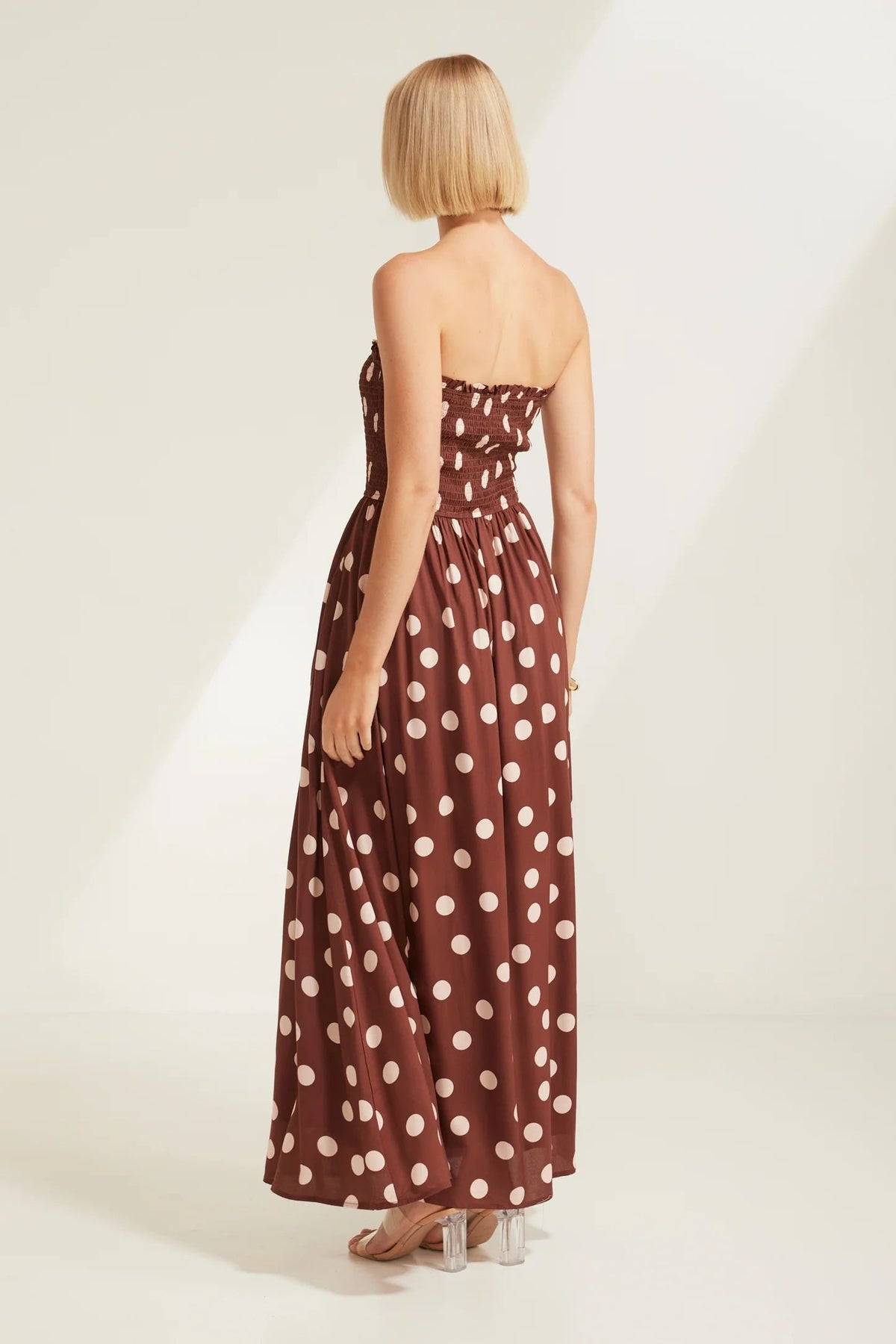 Rosalie Polka Dot Choc/Pink Maxi Dress