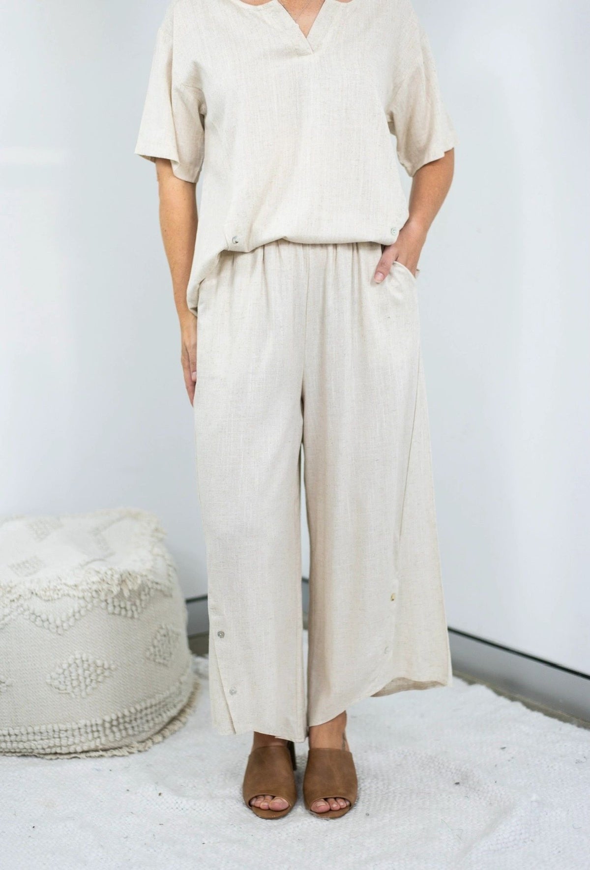 Beige Linen Blend Pants Main image
