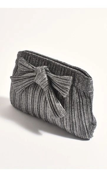 Adorne Elcie Metallic Pleated Bow Clutch