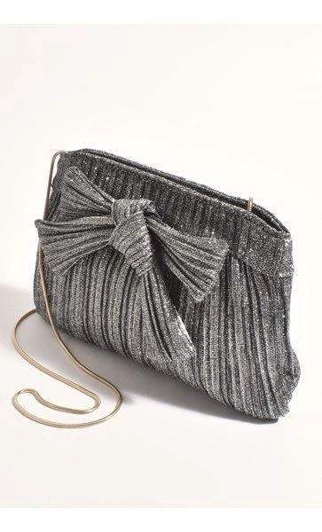 Adorne Elcie Metallic Pleated Bow Clutch