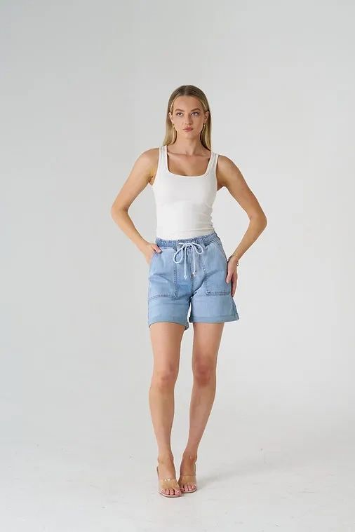 Wakee Light Denim Patch Shorts Main image