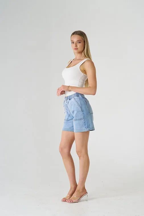 Wakee Light Denim Patch Shorts