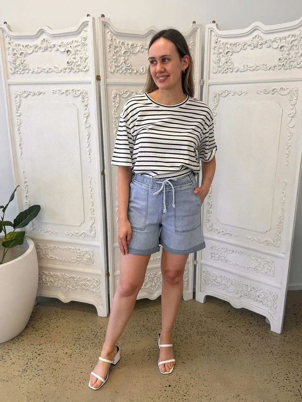Wakee Light Denim Patch Shorts