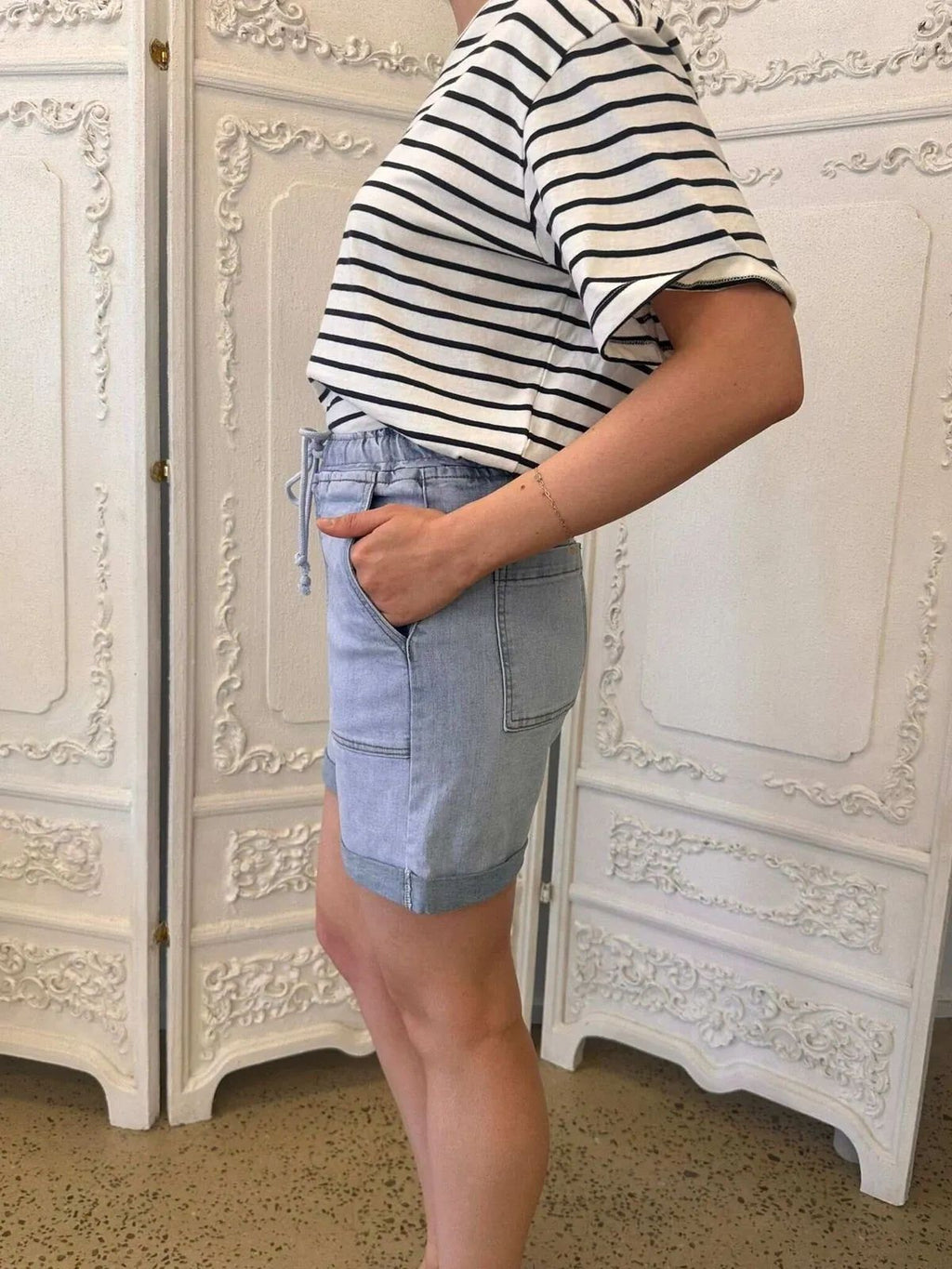 Wakee Light Denim Patch Shorts