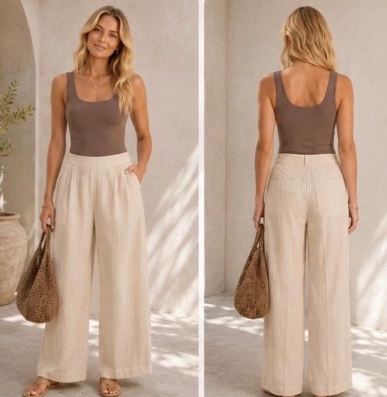 Lily Resort Linen Pants Beige Main image
