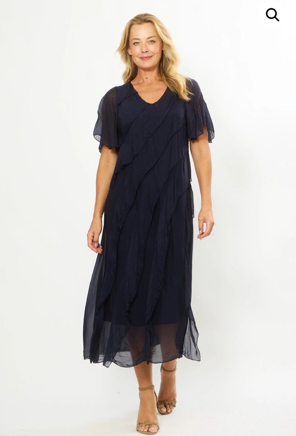 Silk Blend Multi Frill Navy Dress