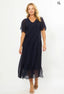 Silk Blend Multi Frill Navy Dress