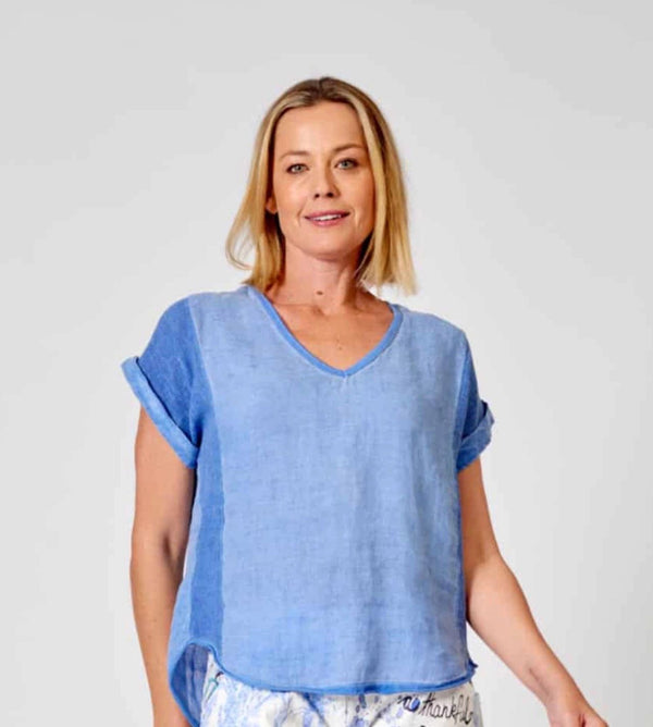 Cotton/Linen V Neck Top Ass Colours