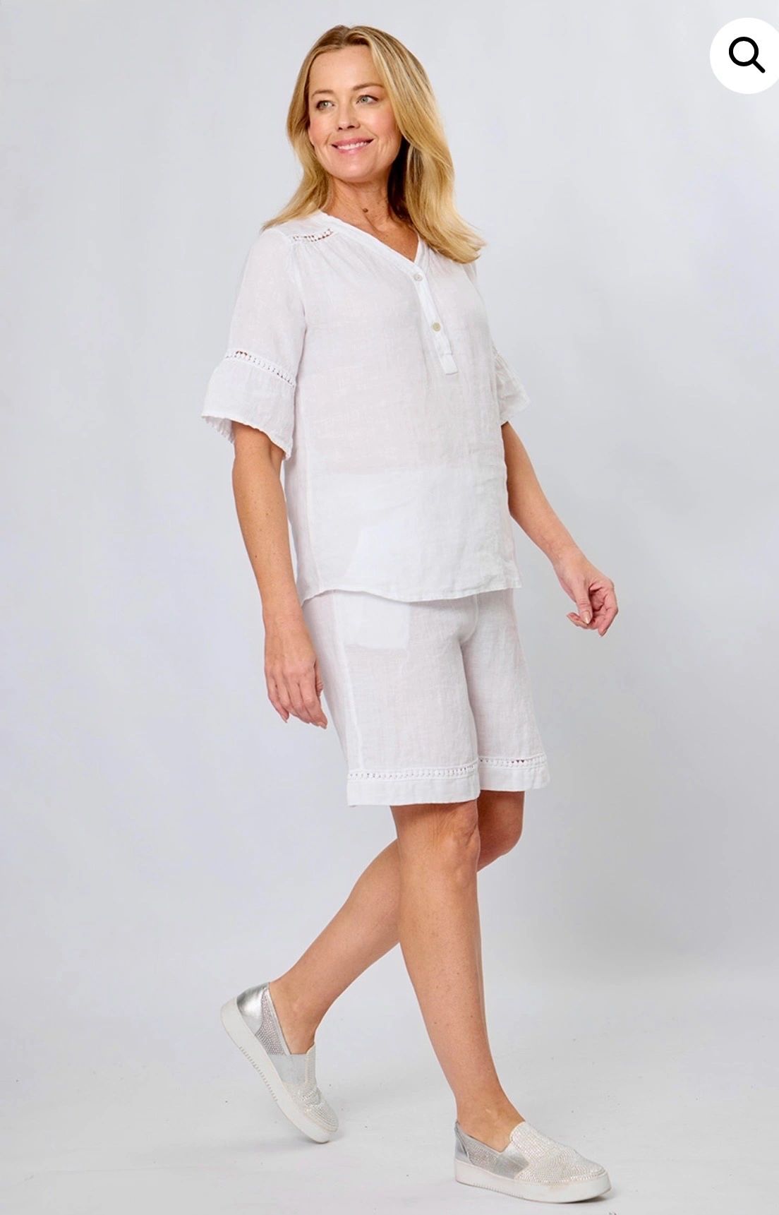 Linen Lace Trim White Shorts Main image