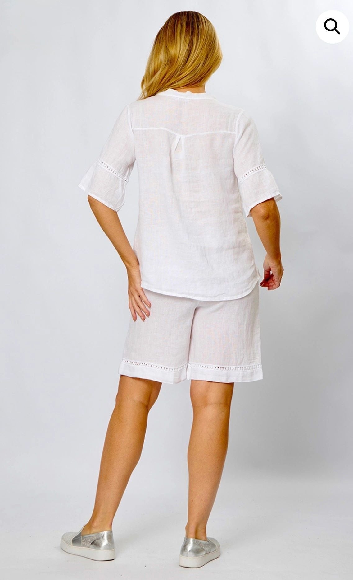 Linen Lace Trim White Shorts Secondary image