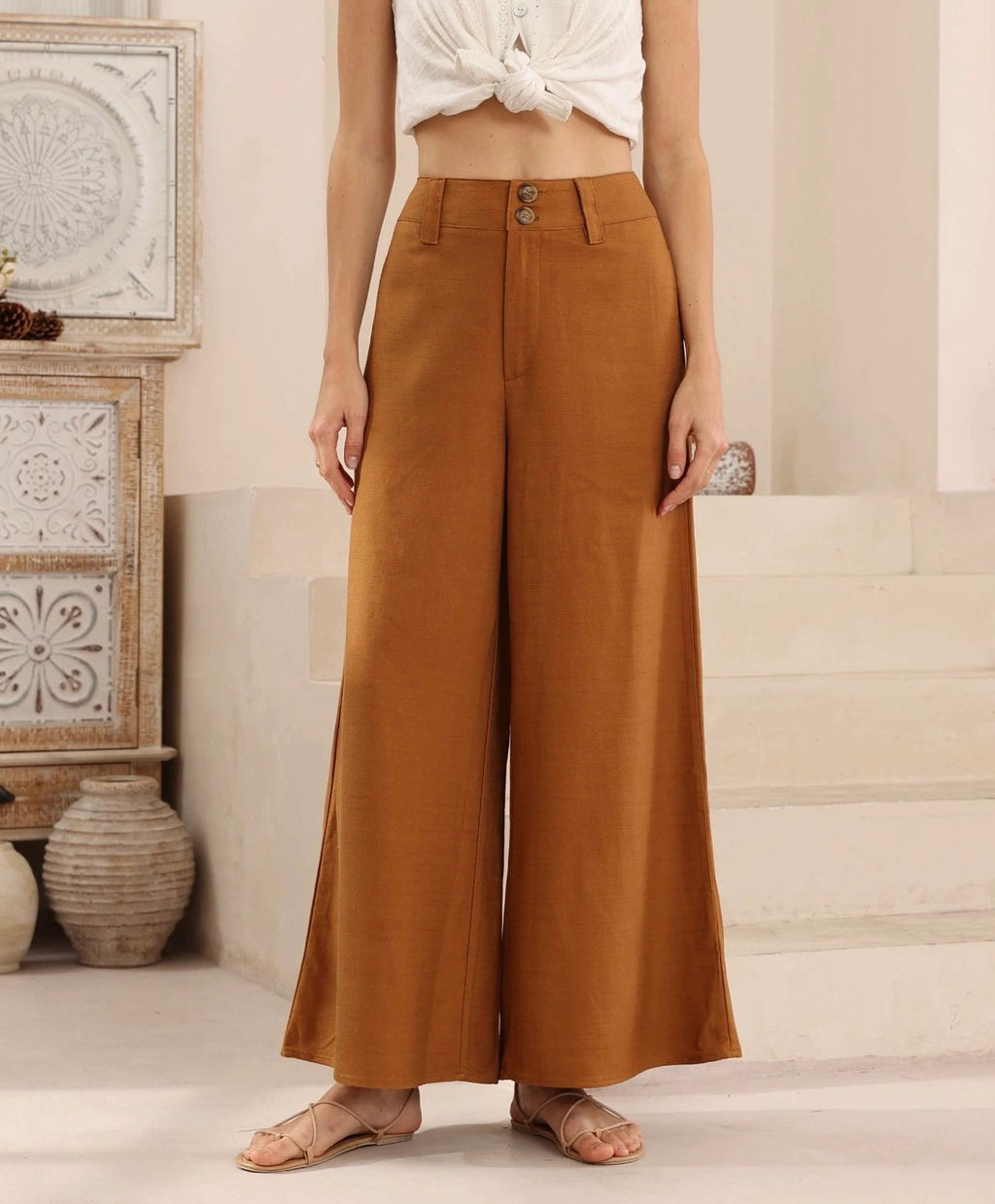 Camel Silk/Linen Pants