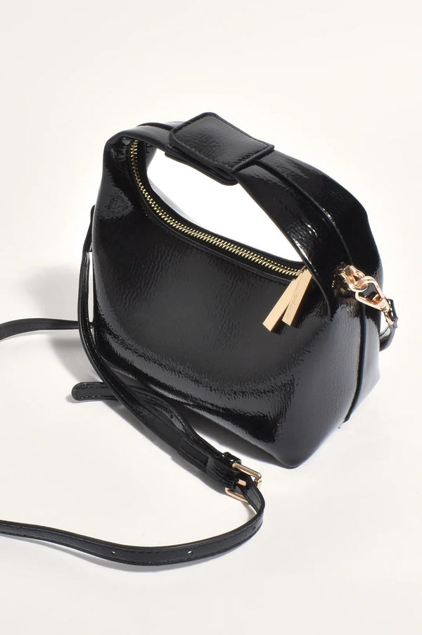 Lia Patent Curved Small Bag Asst Colours