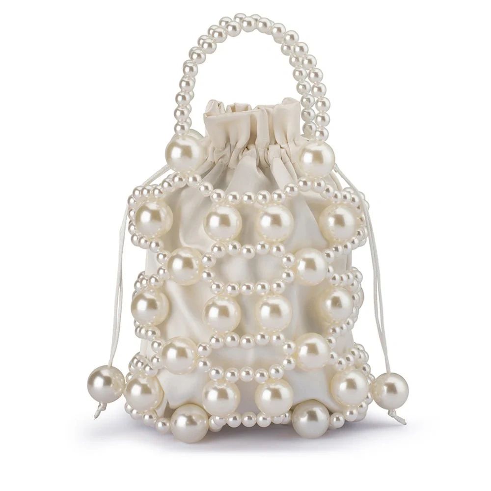 Olga Berg Sammy Beaded Cage Bag Pearl